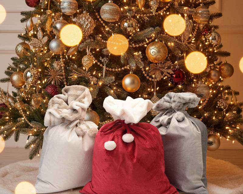 Personalised Velvet Christmas Pom Pom Sacks