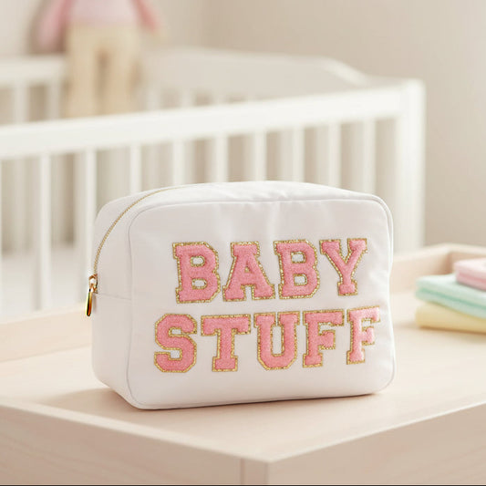 White Large “Baby Stuff” Pouch - The Happy Tribe