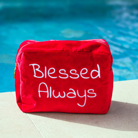 "Blessed Always" Large Velvet Pouch, Red