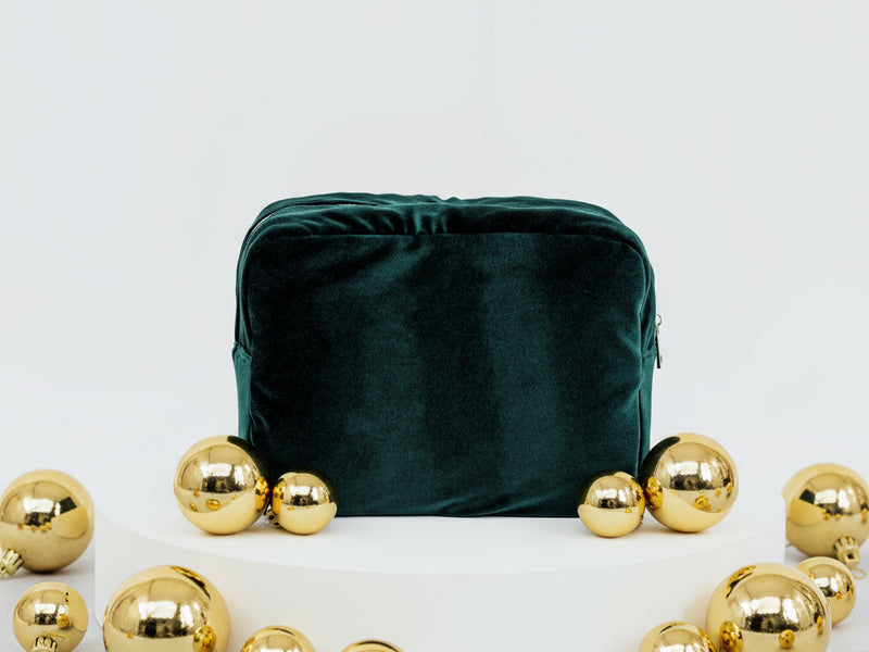 NEW- Personalised Pouch - Large Green Velvet