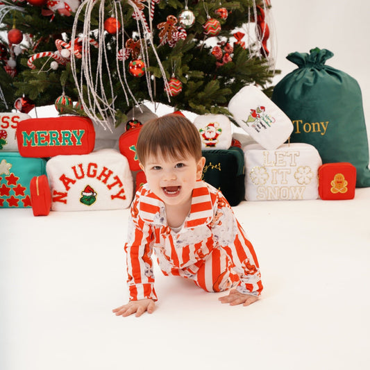 Baby Personalised Santa Stripe Sleepsuit - The Happy Tribe