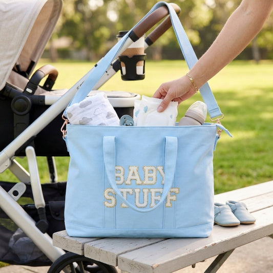"Baby Stuff'' Tote Bag, Baby Blue - The Happy Tribe