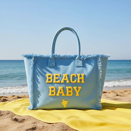 "Beach Baby" St Barts Tote Bag, Blue - The Happy Tribe