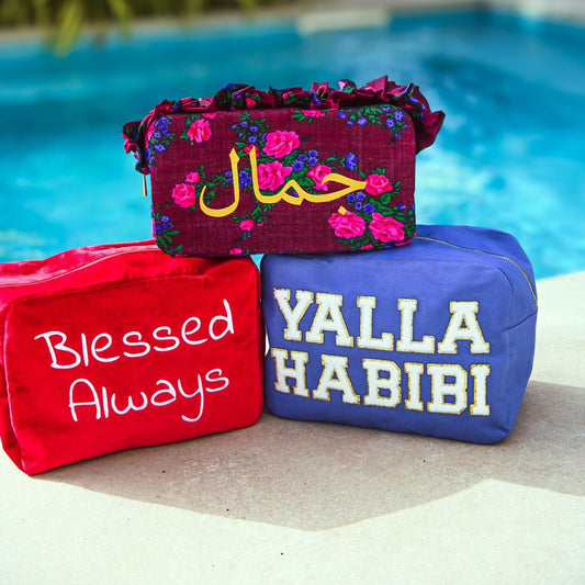 "Blessed Always" Large Velvet Pouch, Red - The Happy Tribe