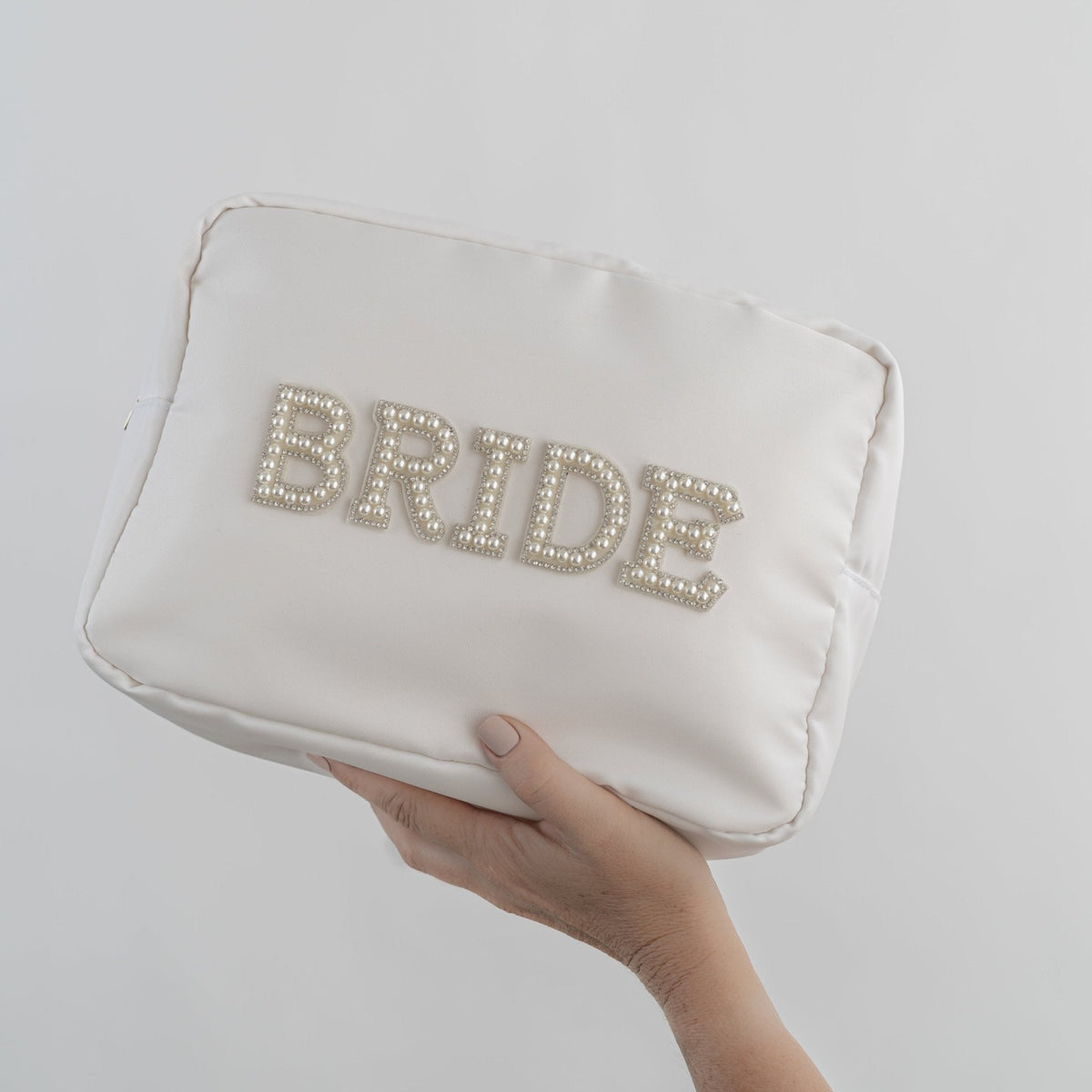 "Bride" Large Pouch, White with Pearl Lettering - The Happy Tribe