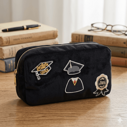 "Graduation" Medium Velvet Pouch, Black - The Happy Tribe