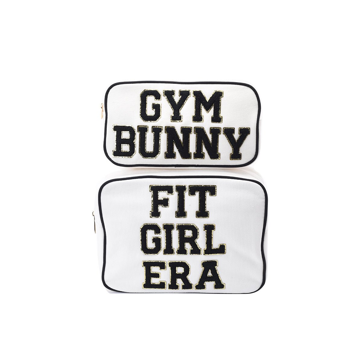 "Gym Bunny" Medium Pouch, Cream with Black Trim - The Happy Tribe