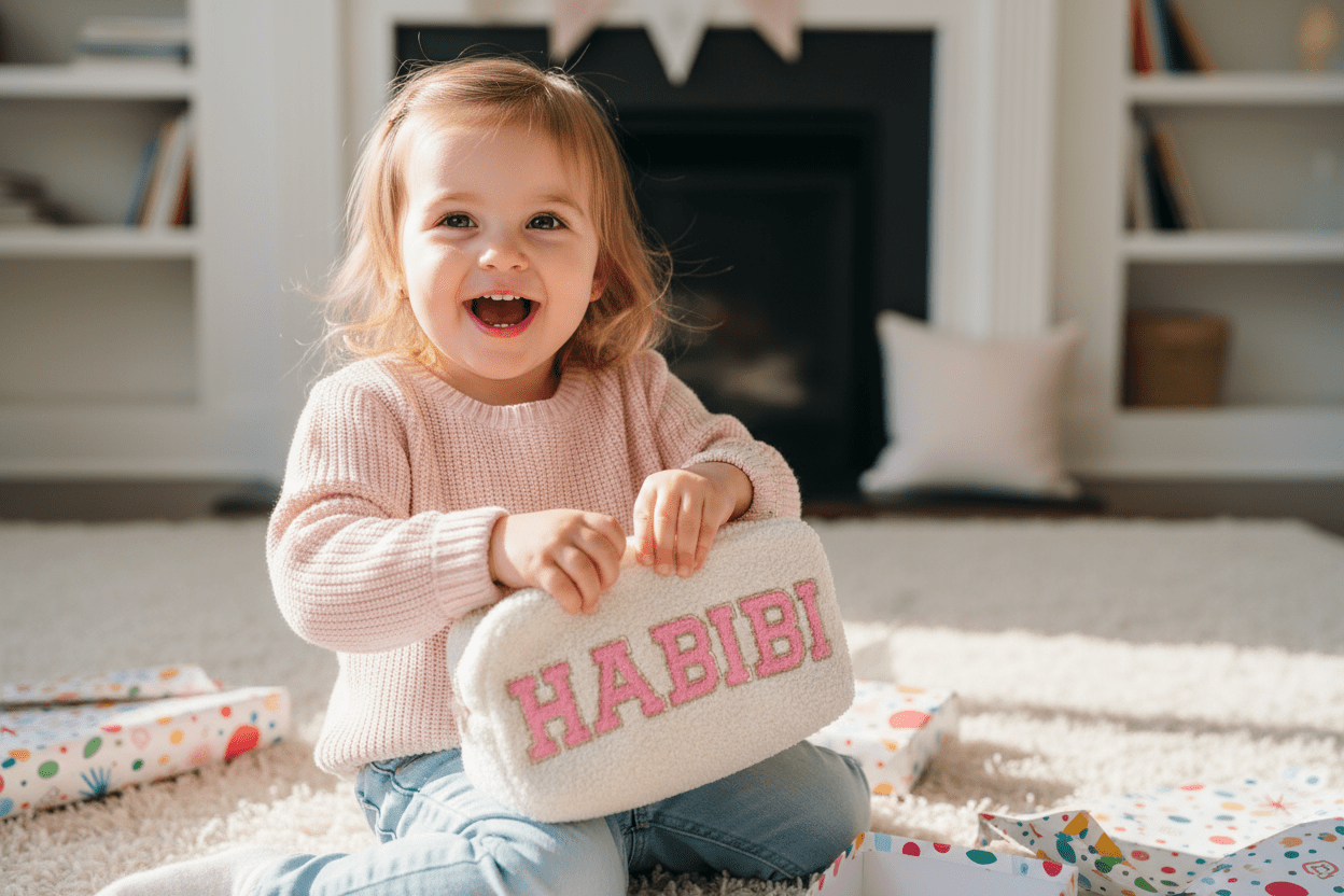 "Habibi" Medium Pouch, Cream Teddy - The Happy Tribe