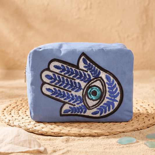 "Hamsa" Large Pouch, Blue - The Happy Tribe