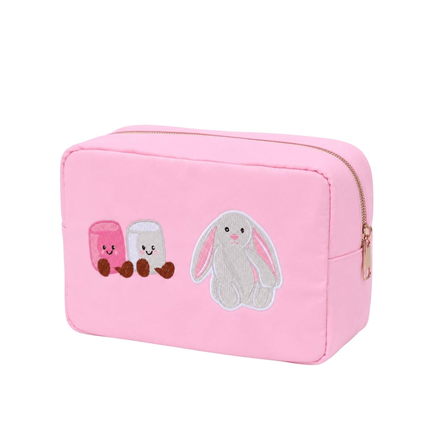 "Jellycat Bunny" Embroidered Large Pouch, Baby Pink - The Happy Tribe
