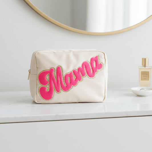 "Mama" Large Cream Pouch - The Happy Tribe