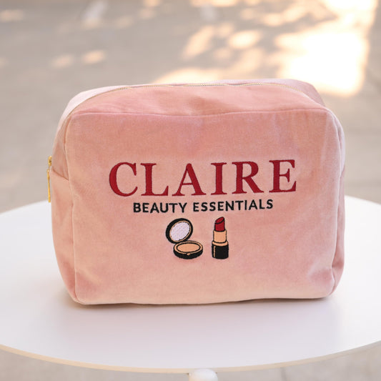 Personalised “Beauty Essentials” Velvet Pouch - The Happy Tribe