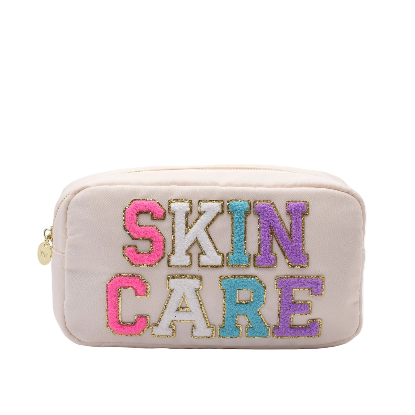 "Skin Care" Medium Pouch, Cream - The Happy Tribe