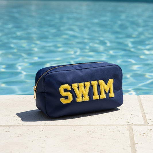 "Swim" Medium Pouch, Navy Blue - The Happy Tribe