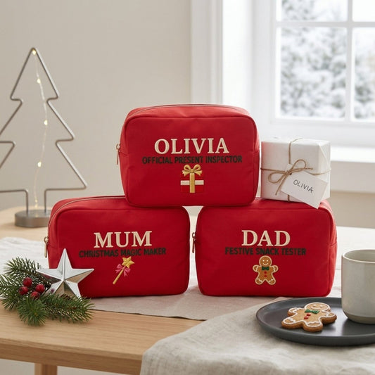 The Personalised Christmas Family 3-Piece Pouch Set - The Happy Tribe