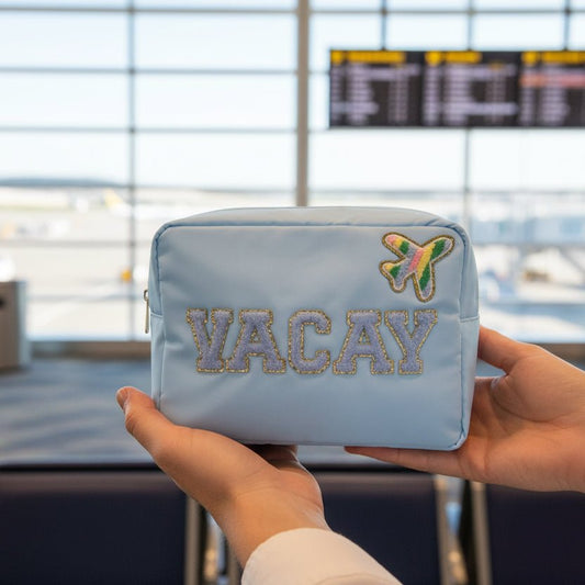 "Vacay" Large Pouch, Baby Blue - The Happy Tribe