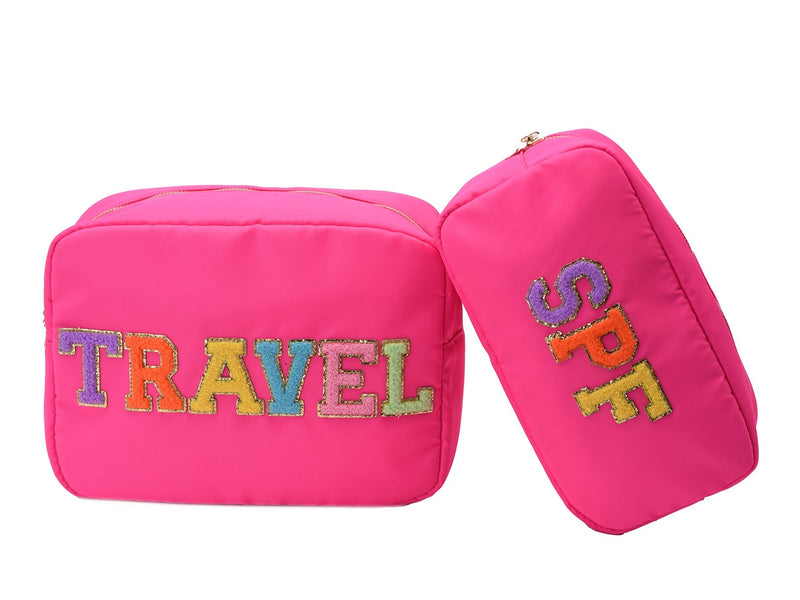 Neon Pink “Travel & SPF” Bundle, Large & Medium pouch