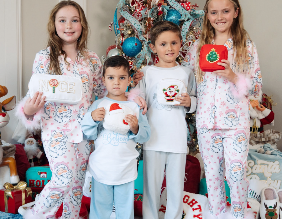 Children's Pink Santa PJs with Feathers