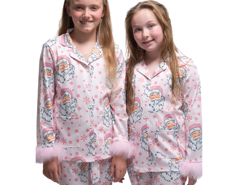 Children's Pink Santa PJs with Feathers