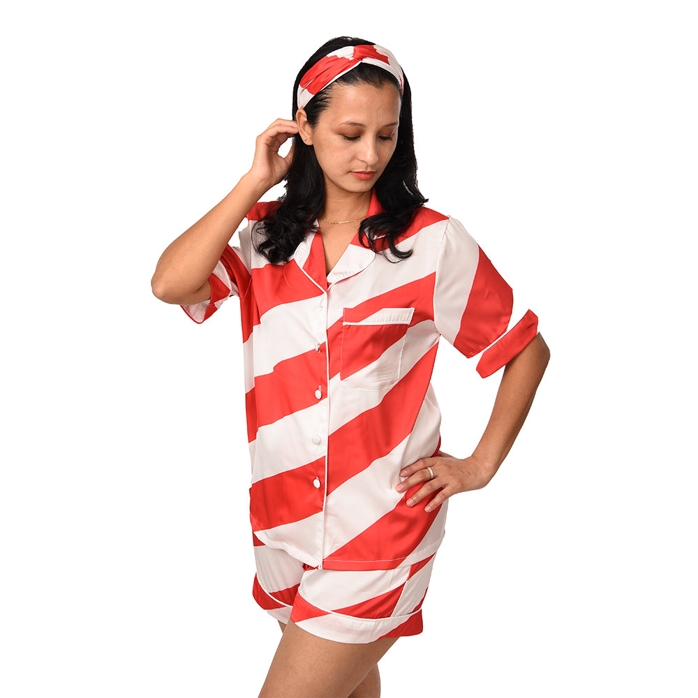 Personalised Women’s Candy Cane Satin Pjs- Size XL