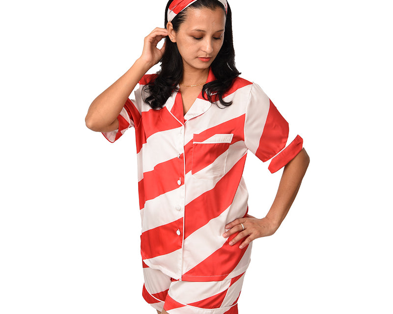 Personalised Women’s Candy Cane Satin Pjs- Size XL