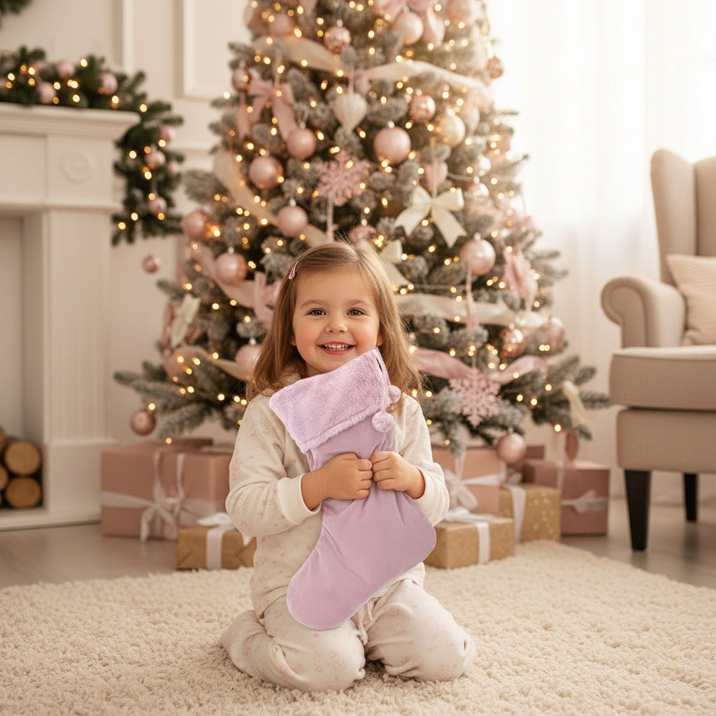 Personalised Velvet Christmas Pom Pom Stocking- 4 colours available