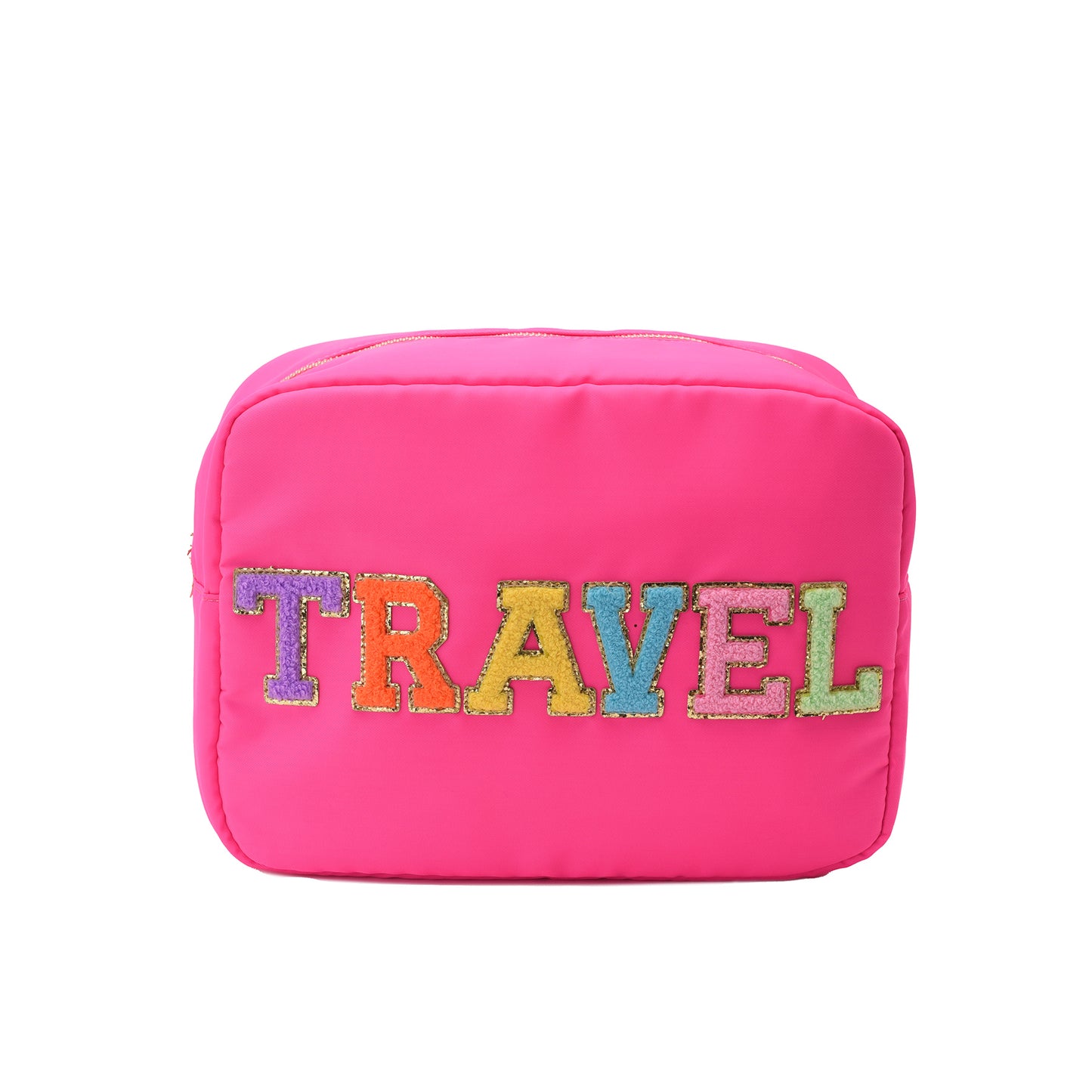 Neon Pink Large “Travel" Pouch