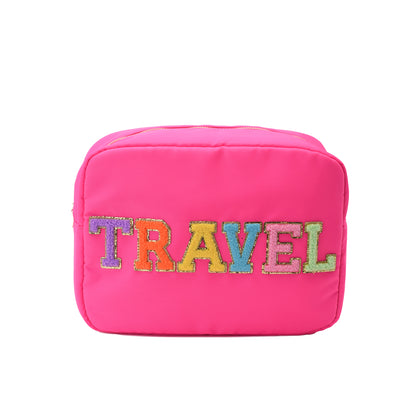 Neon Pink Large “Travel" Pouch