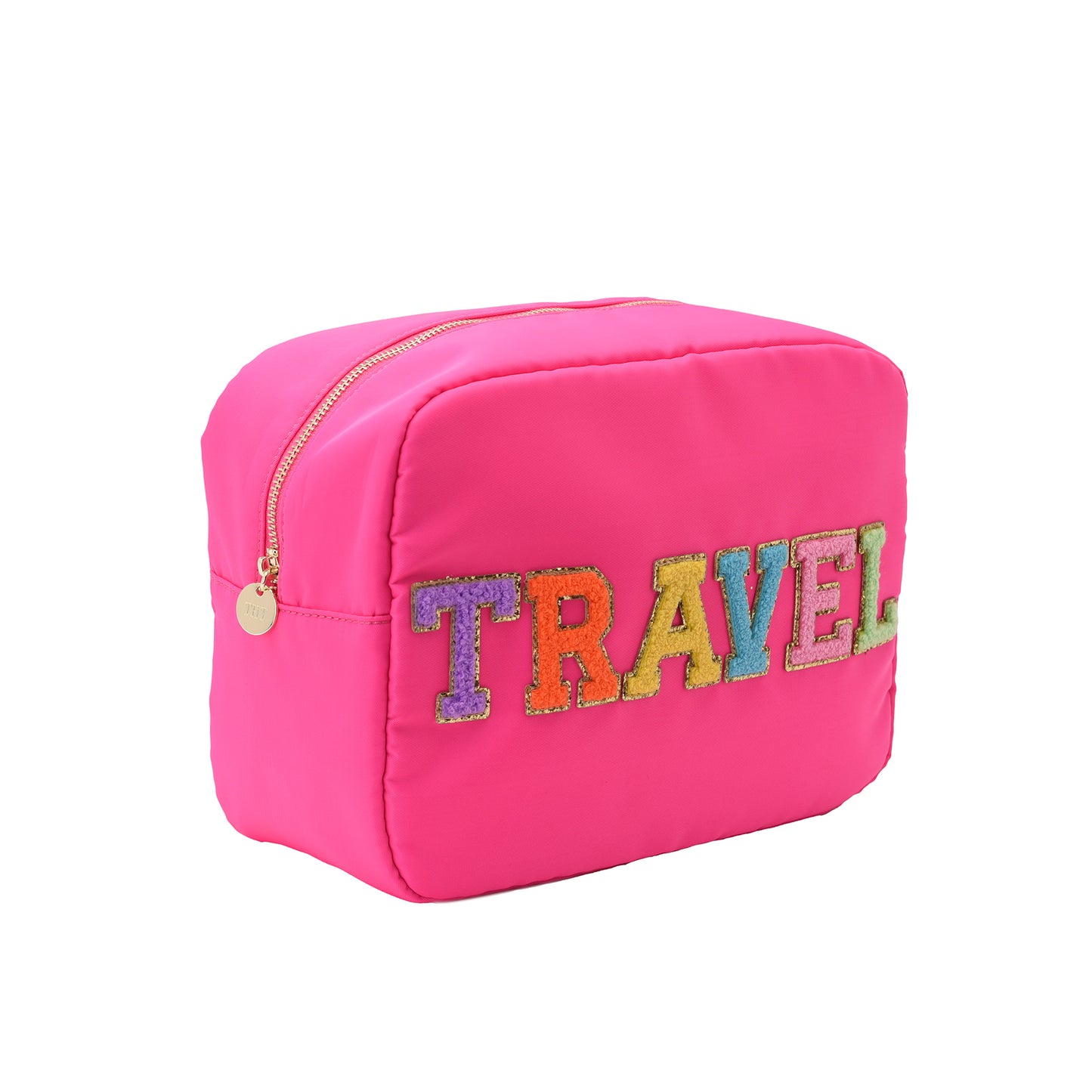 Neon Pink Large “Travel" Pouch - The Happy Tribe