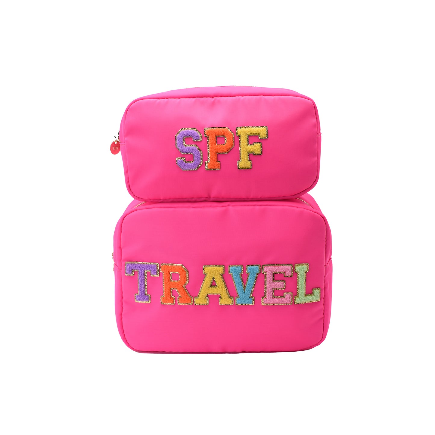 Neon Pink “Travel & SPF” Bundle – Large & Medium Pouches - The Happy Tribe