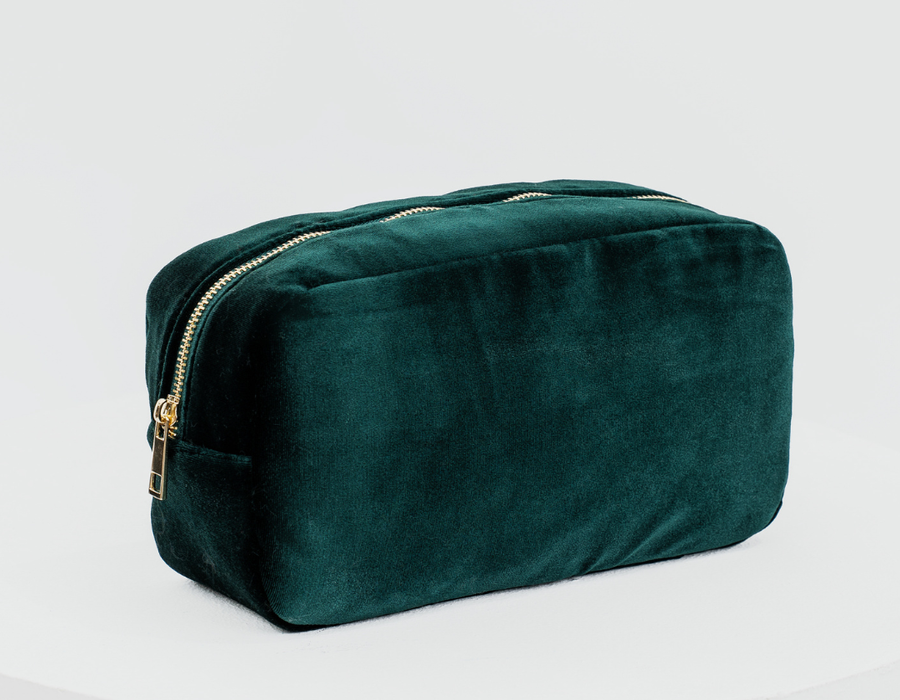 NEW-Personalised Pouch - Medium Green Velvet