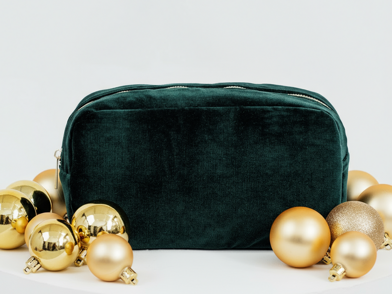 NEW-Personalised Pouch - Medium Green Velvet