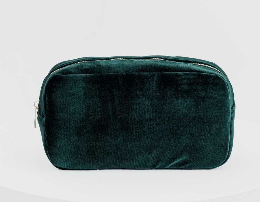 NEW-Personalised Pouch - Medium Green Velvet