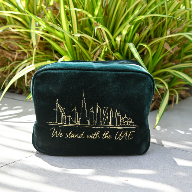 Large Green Velvet Pouch “ We stand with the UAE”