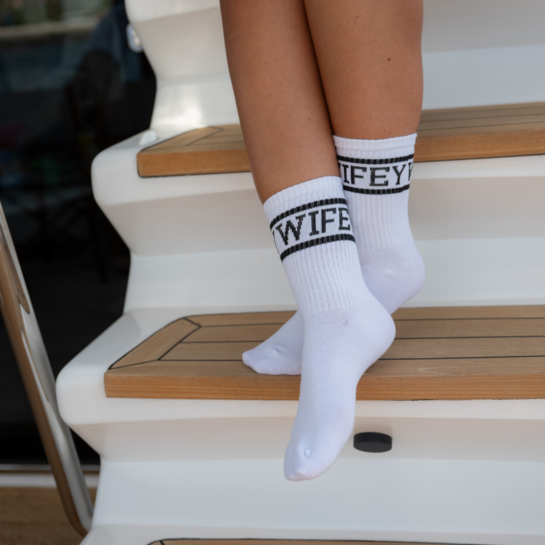 Wifey Socks, Cozy White Socks - The Happy Tribe