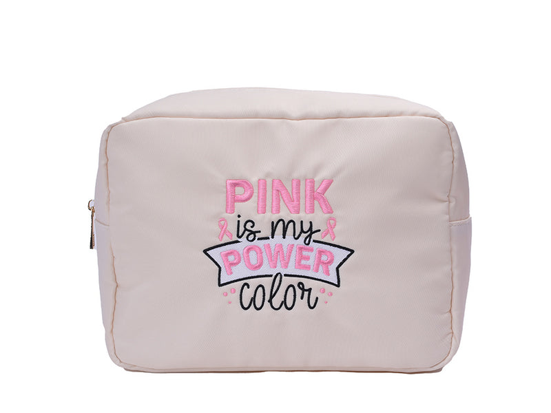 Cream Large Pouch - Pink is My Power Color