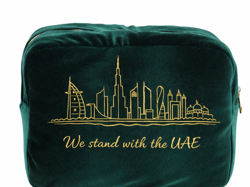 Large Green Velvet Pouch “ We stand with the UAE”