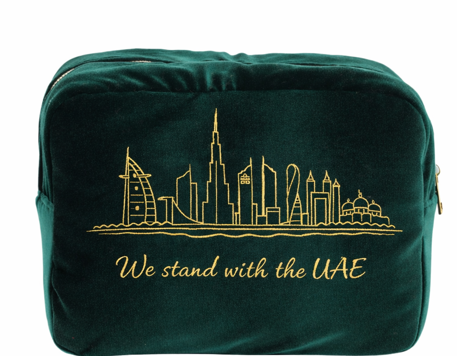 Large Green Velvet Pouch “ We stand with the UAE”