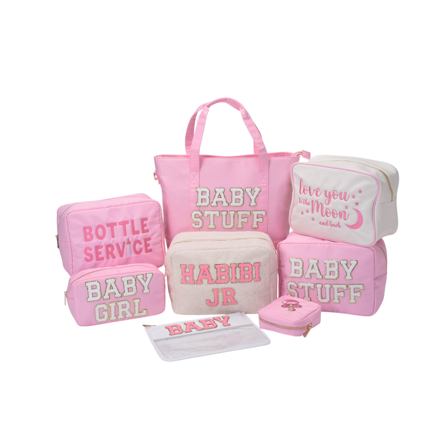 Cream with Baby Pink Trim, Large Pouch "Love You to the Moon and Back"