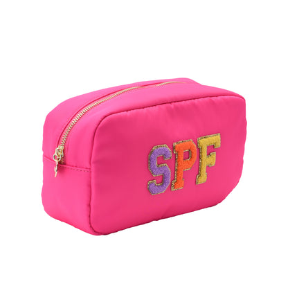 Neon Pink “Travel & SPF” Bundle – Large & Medium Pouches - The Happy Tribe