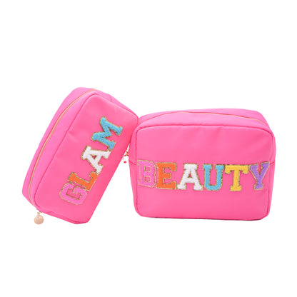Candy Pink “Glam & Beauty” Bundle, Large & Medium Pouch - The Happy Tribe