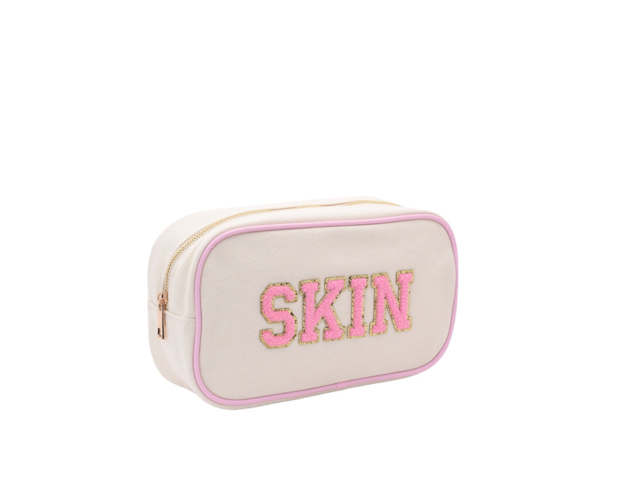 Cream with Baby Pink Trim Medium Pouch - 