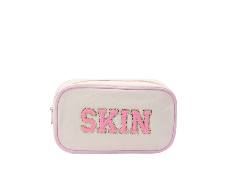 Cream with Baby Pink Trim Medium Pouch - 
