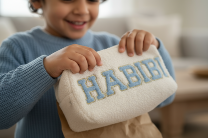 Medium Pouch in cream teddy “HABIBI"