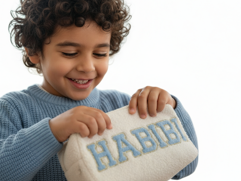 Medium Pouch in cream teddy “HABIBI