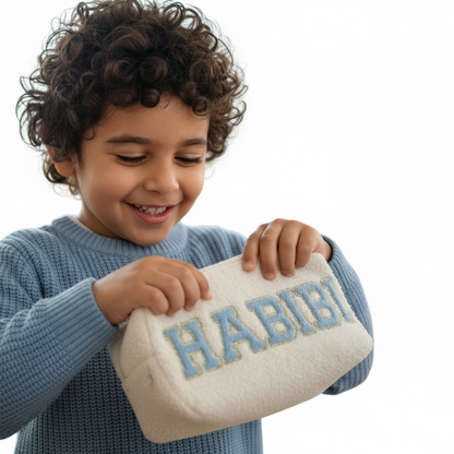 Medium Pouch in cream teddy “HABIBI"