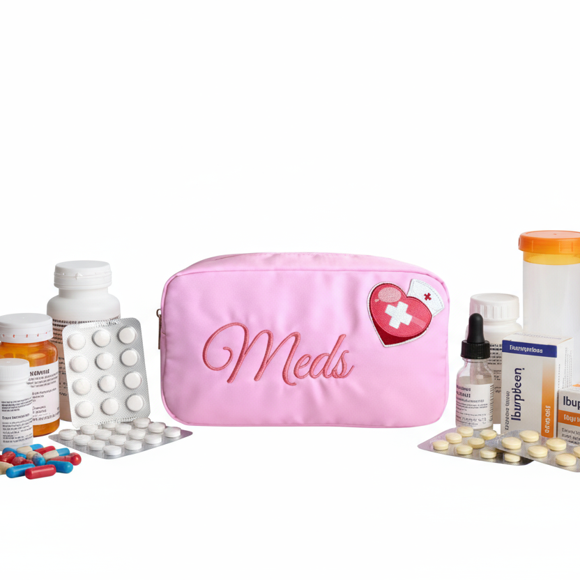 "Meds" Medium Pouch, Baby Pink