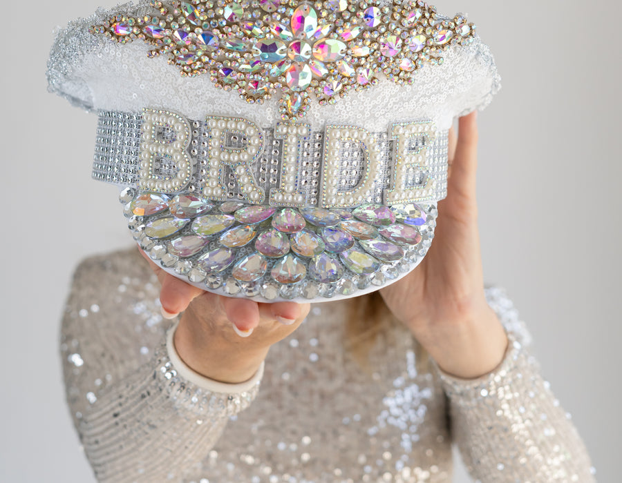 Embellished Bridal Hat – Luxe Pearl “Bride” Hat for Hen Parties & Bridal Showers