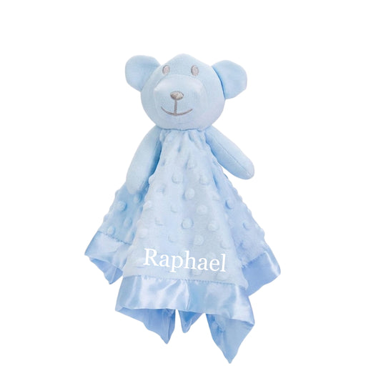 Personalised Little Bear Baby Comforter, Blue
