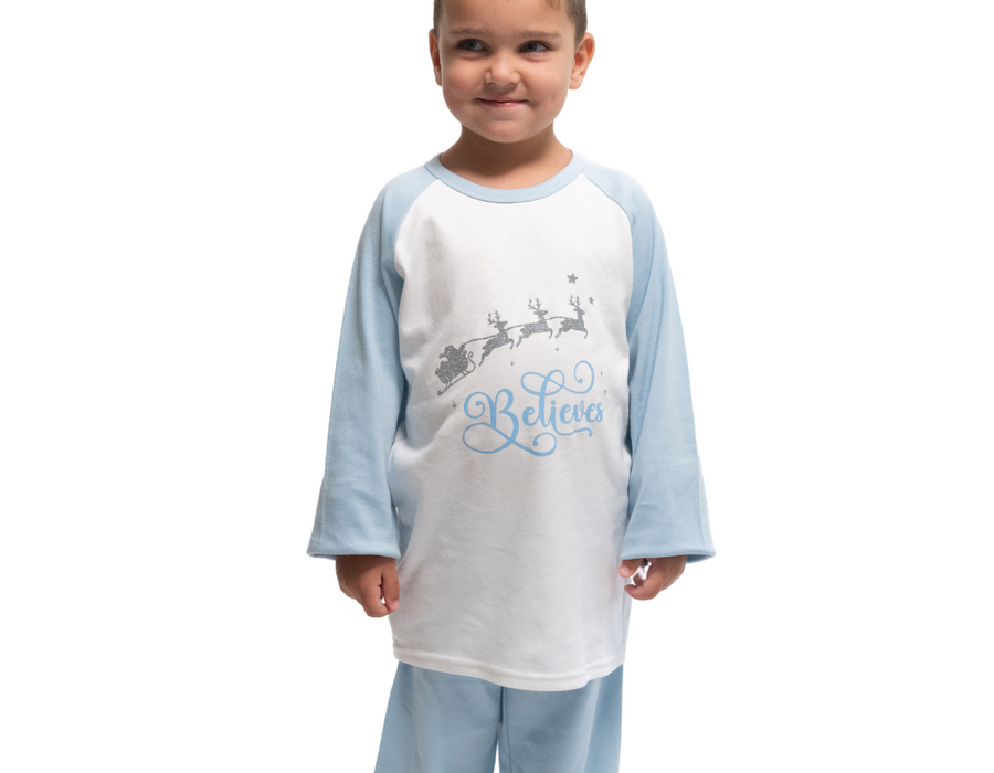 Blue Personalised Children's 'Believe' Christmas Pjs